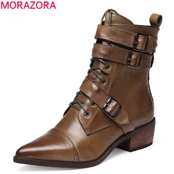 MORAZORA 2020 Naujausias batai moterims, natūralios odos Motociklo Batai pažymėjo tne sagtis nėrinių rudens-žiemos batai moteris