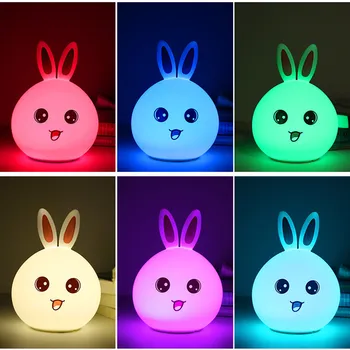 Triušis LED Nakties Šviesos Palieskite Jutiklį Nuotolinio Valdymo RGB Silikono Katytė Lempa USB Įkrovimo Naktiniai staleliai, Lempa Vaikams, Kūdikių Dovanų