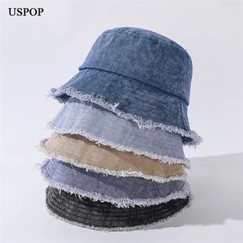 USPOP 2021 naują kibirą skrybėlės unisex šiurkščių kraštų džinsinio kibirą kepurės moterims, vyrams pavasarį vasaros skrybėlės atsitiktinis saulės skrybėlės