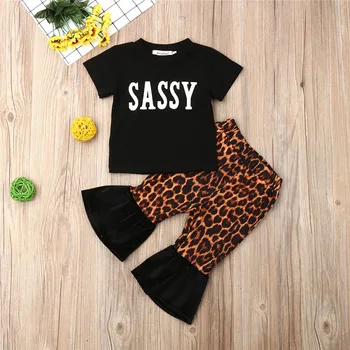 0-2Y Saldus Naujagimiai, Vaikai Baby Girl Drabužiai Nustatyti Sassy T-Shirt Viršūnes Leopard Juostele Ilgas Kelnes Komplektus Mados Vasaros Kūdikių Drabužiai.