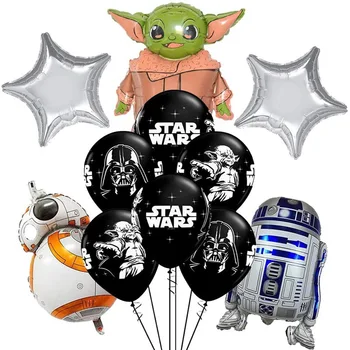 12Pcs/Set Black White Star Wars Yoda Aliuminio Plėvelės Balionų Dekoracija Gimtadienio Reikmenys, Žaislai Vaikams, Dovanos