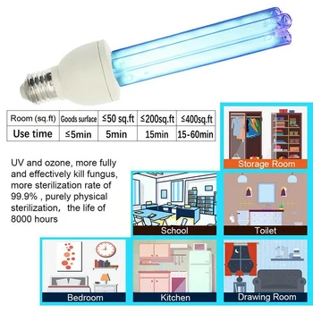 15W E27 Ultravioletinių uv-C Lempa, Kompaktiškas Baktericidiniu Dezinfekavimo Kvarco Šviesos Lempa Be Ozono 220V