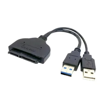 1PCS USB2.0 arba USB 3.0 prie SATA 7+15 22Pin Y Splitter Adapterio Kabelis 2,5 Colių HDD SSD Išorinio Maitinimo Kietajame Diske Skaičiuoklė