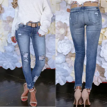 2019 m. rudens ir žiemos platforma karšto naujas pardavimo atsitiktinis moterų stora montavimo džinsus nelaimę džinsai skylę kelnes шорты женские 40*
