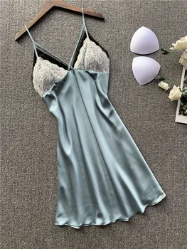2019 Nightgowns & Sleepshirt Šilko Sleepwear Moteris Naktį Suknelė Ladie Satino Seksualus Moteriškas Apatinis Trikotažas, Naktiniai Marškiniai Miego Lounge