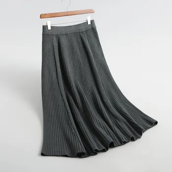 2020 Geros Kokybės Pavasarį Sijonai Aukšto Juosmens-Line Mezgimo Ilgai Faldas Jupe Femme Saia Moterų Elegantiškas Sijonas