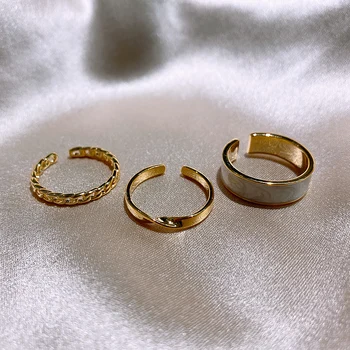 2020 korėjos karšto bižuterijos paprastas apvalus trijų dalių atidaryti žiedas baltas aliejus varva moterų kasdien universalus žiedas