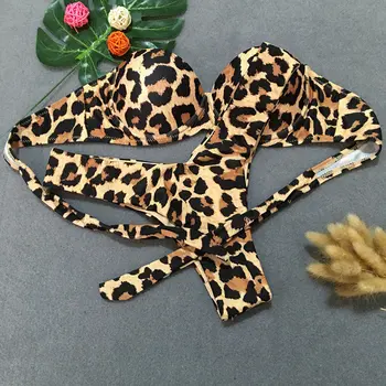 2020 Nauja Seksuali Bikini Moterims Maudymosi Kostiumėlį Aukštos Sumažinti Maudymosi Kostiumėliai, Paminkštintas Maudymosi Kostiumėlį, Leopardas Spausdinti Paplūdimio Maudymosi Kostiumą Plaukimo Kostiumas