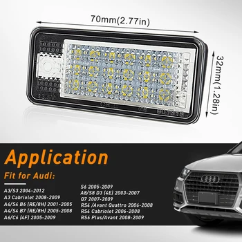 2x Canbus LED Licenciją Plokštelės Šviesos Numeris numerio ženklo Žibintas, skirtas Audi A3 A4, S4, RS4 B6 B7 A6 RS6 S6 C6 A5 S5 2D Kabrioletas Q7 A8 S8 RS4 Avant