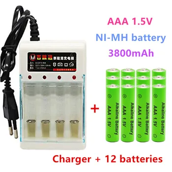 3800 mAh AAA baterijos įkrovimo baterija (akumuliatorius AAA 1,5 V 3800 mah Įkrovimo Alcalinas drummey +1pcs 4-cell baterijos įkroviklis