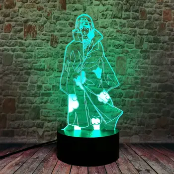 3D Iliuzija LED Stalas naktinė lempa Spalvinga Besikeičiančių Miega Šviesos Naruto Uchiha Itachi Anime Pav žaislai