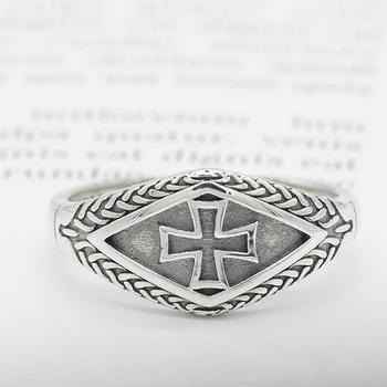 925 Sterling Silver Cross Vyrų Žiedas Derliaus Kryžkelėje Punk Dviratininkas Sidabro Žiedai Vyrams Fine Jewelry
