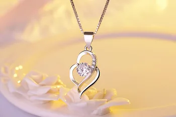 925 Sterling Silver Crystal Širdies Žavesio Karoliai Pakabukas Moterų Vestuvių Romantiška Vestuvių Papuošalai Choker Apykaklės Dovana