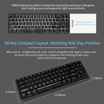 Ajazz K680t Laidinio Bluetooth 68 Klavišus su Anti-šešėlius Dizaino Mechaninė Klaviatūra Skirtingi Apšvietimo Režimai