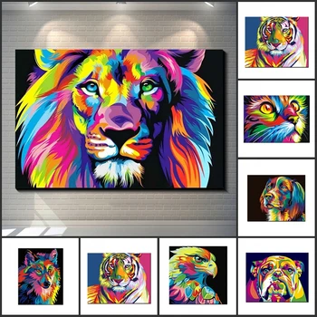 Akvarelė Liūtas, Tigras Katė Plakatas Sienos Menas Drobė Abstrakčiai Gyvūnų Pop Grafiti Meno Paveikslų, Nuotraukų Kambarį Cuadros