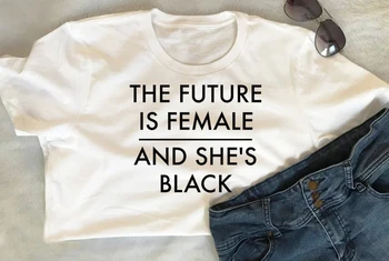 Ateitis yra Moteris Ir Ji yra Juoda T-Shirt Grunge Ponios Pop Kultūros Madinga Mielas Marškinėliai Įgalinimo Derliaus Viršūnes citata tees