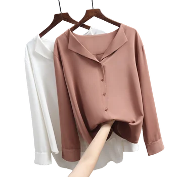 Atsitiktinis Kietas Moterų Marškiniai Outwear Viršūnes 2021 M. Pavasarį Moterys Šifono Palaidinė Office Lady V-kaklo Mygtuką Laisvus Drabužius, Naujas Prašmatnus 5104