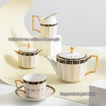 Aukso Apdaila Kaulų Kinija Kavos Rinkinys Prabangus Porceliano Arbatos Nustatyti Papildomus Puodą Taurės Keramikos Puodelis Cukraus Dubuo Krematoriumas Arbatinukas Šalies Drinkware
