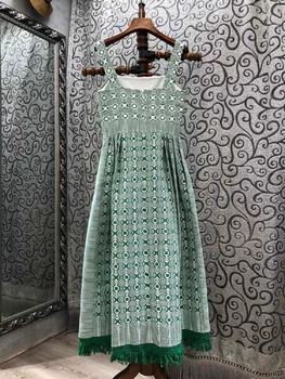 Aukštos Kokybės Naujas Dirželis Suknelė 2021 M. Pavasarį Šalies Moterų Derliaus Žakardiniai, Spausdinti Kutas Deco Rankovių Ekologiškos Medvilnės Suknelė Vestidos