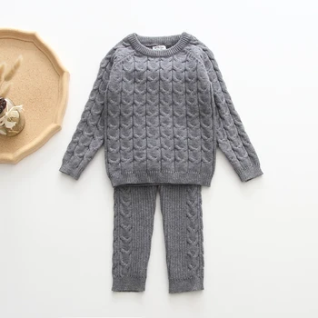 Berniukų ir mergaičių drabužiai tinka rudenį ir žiemą, megztiniai + kelnės kūdikiams berniukų megzti sportiniai kostiumai vaikams