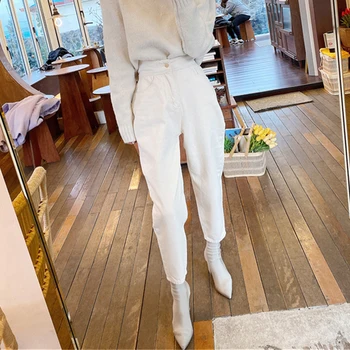 BGTEEVER Streetwear Balta Moterų Džinsus Aukšto Juosmens Kišenės Haremas Džinsinio Džinsus, Kelnes Moterų 2020 M. Pavasario Vasaros