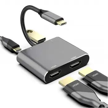 C tipo HDMI USB 3.0 PD 4 1 Hub Ekranas, Dvigubas Ekranas USB C HDMI Splitter Audio Video Converter 4k HD 