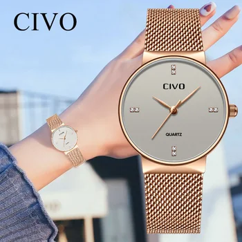 CIVO Top Brand Prabangūs Moteriški Laikrodžiai Vandeniui Žiūrėti Mados Ponios Nerūdijančio Plieno Ultra-Plonas Atsitiktinis Laikrodis Kvarcinis Laikrodis