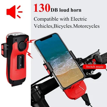 Daugiafunkcis USB įkrovimo dviračių priekinis žibintas atsparus vandeniui dviračių lempos įrengtos mobiliojo telefono laikiklis dviračių priedai