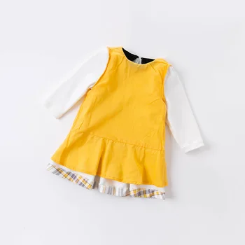 DB14921 dave bella rudenį baby girl mielas pledas spausdinti užtrauktukas, suknelė vaikų mados šalis suknelė vaikams kūdikiams lolita drabužiai