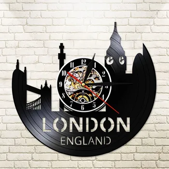 Didžiosios Britanijos Tower of London Miesto Panorama Vinilo Įrašas Sieninis Laikrodis Anglijos miesto panoramos Juoda Žiūrėti Šviesos Kelionių Dovanų zegar scienny