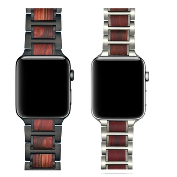 Dirželis Apple watch band 44mm 40mm iWatch serijos 6 5 4 juostos 42mm 38 mm Natūralaus Raudonojo Sandalmedžio+Nerūdijančio plieno correa apyrankė
