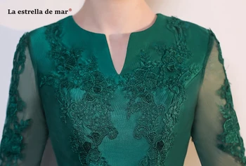 Gaun pesta dewasa naujas seksualus V-kaklo pusė-nėrinių rankovėmis satino Linija, Smaragdas žalia bridesmaid suknelę, Arbata, chalatas, demoiselle d ' honneur