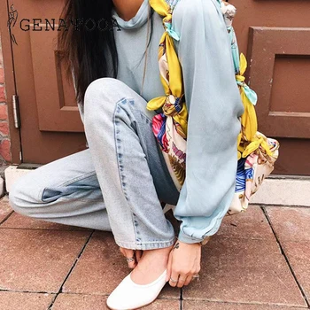 Genayooa Džinsai Moteris Aukštos Juosmens Boyfriend Džinsai Moterims Kratinys Streetwear Tiesūs Palaidi Kelnės Moterims, Kelnės 2019