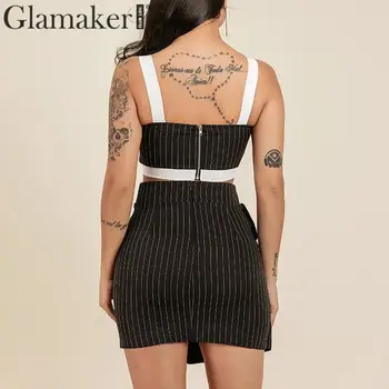 Glamaker Seksualus dryžuota juoda bodycon suknelė Moterų 2020 m. vasarą berankovis suknelė Elegantiškas backless šalies klubas pasėlių mini trumpą suknelę