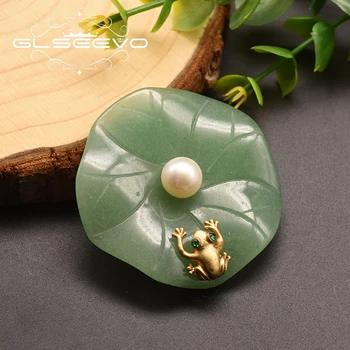 GLSEEVO Gamtos Gėlo Vandens Perlų Akmens Lotus Leaf Frog Sagės Gyvūnų Kaiščiai Moterų Originalaus Dizaino Papuošalų Mados GO0051