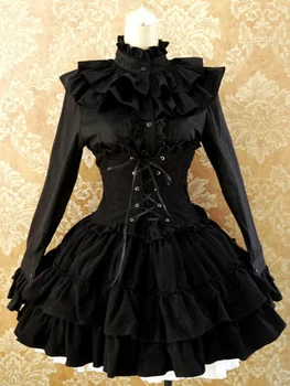 Gothic Lolita Dress SK Levandų Aukšto Juosmens Nėrinių Raukiniai Lolita Sijonas