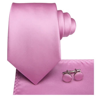 Hi-Tie Šilko Kietas Rožinė Aukso Vyrų Kaklaraištis Nustatyti 8,5 cm Mėlyna Vestuvių Ryšius Vyrų Naujo Dizaino Hanky rankogalių segtukai Kokybės Necktie