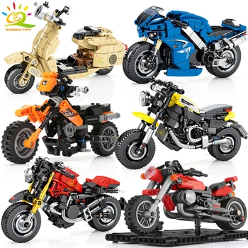 HUIQIBAO Motociklo Modelio Blokai Greitis Čempionų Auto Ciklo Moto Automobilių Techninė Plytų Švietimo Žaislai Vaikams Berniukas