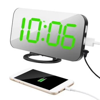 Ipad Telefono Įkrovimas USB Žadintuvas, Skaitmeninis Laikrodis, su Dideliais, Lengvai Skaitoma LED Ekranas Diming Režimas Atidėjimo Funkcija, Veidrodžio Paviršiaus
