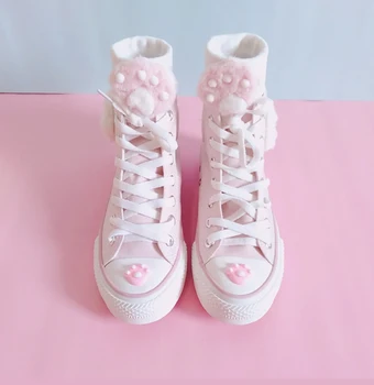 Japonijos miau mergina rožinė aukšto viršų lolita batai sweet turas išgirsti nėriniai-up moterų batai anime cosplay studentų drobė batai 2020 naujas