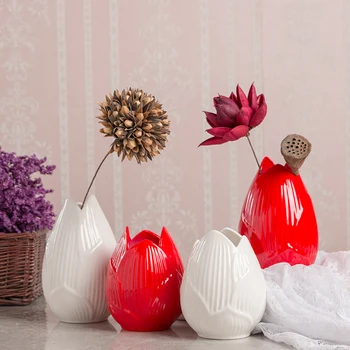 Keramikos Lotus vaza raudonos, baltos Keramikos vazos Stalo porceliano gėlių vaza vestuvių namų dekoro priedai šiuolaikinės