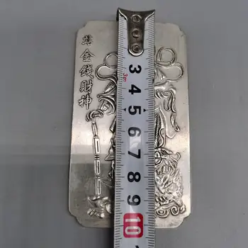 Kinijos senoji Tibeto sidabro paramos Pinigų Dievo Turtų Juosmens Kortelės amuletas pakabukas Feng Shui laimingas Kortelės pakabukas
