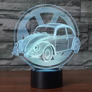 Kūrybos Automobilių Pasirašyti 3D šviesos Naktį Šviesa 7 Spalvų Kaita, Akrilo LED Stalo Lempa USB šviesos Miegamasis, Dovanų Dekoravimui Lašas Laivas