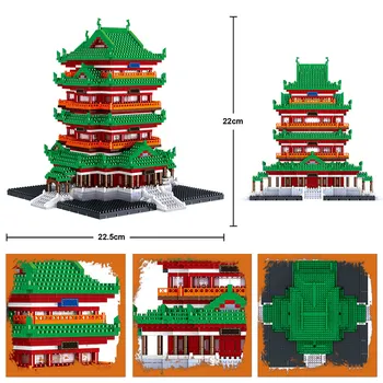 Kūrėjas Garsaus Architektūros Mini Plytų Miesto Diamond Tengwang Pavilion Yueyang Bokštas Modelio Blokai Žaislas Vaikams