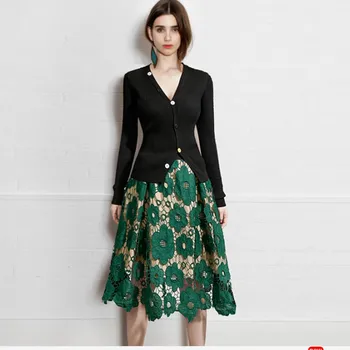 L-4XL plius dydis 2020 metų vasaros Europos ir Amerikos stiliaus nėrinių sijonas ponios minkštas ruožas Tuščiaviduriai iš femme sijonas