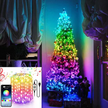 LED Eilutės Žiburiai Kalėdų Medžio Apdaila Žibintai App Nuotolinio Valdymo String Žiburiai Kalėdų Šviesos Girlianda Namų Puošybai