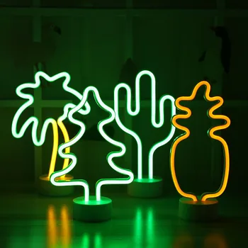 Led Neon Naktį Šviesos Ananasų Kaktusas Formą Su Dangčiu Baterija Stalo Lempa, Vaikų Kambario Atostogų