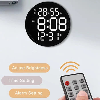 LED Sieninis Laikrodis Led Didelis Laikrodis Išjungti Skaitmeninis Temperatūros Ir Drėgmės Elektroninis Laikrodis Šiuolaikinio Gyvenimo Kambario Apdailos 12 Cm