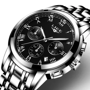 LIGE vyriški Laikrodžiai Karinės Prabangos Prekės ženklo Žiūrėti Mens Kvarcas Nerūdijančio Plieno Laikrodis Mados Chronograph Watch Vyras Relogio Masculino