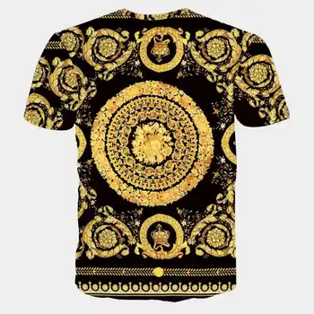 Mados Prekės ženklo Vyrai Golden Flower T-shirt Vasaros 3D Spausdinimo Juoda T-Shirt Homme Trumpas Rankovės Prabanga Karališkoji Baroko Vyrų Drabužiai Viršūnės
